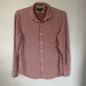 Banana Republic Mens Gingham Button Down Casual Cotton Shirt holiday burgundy